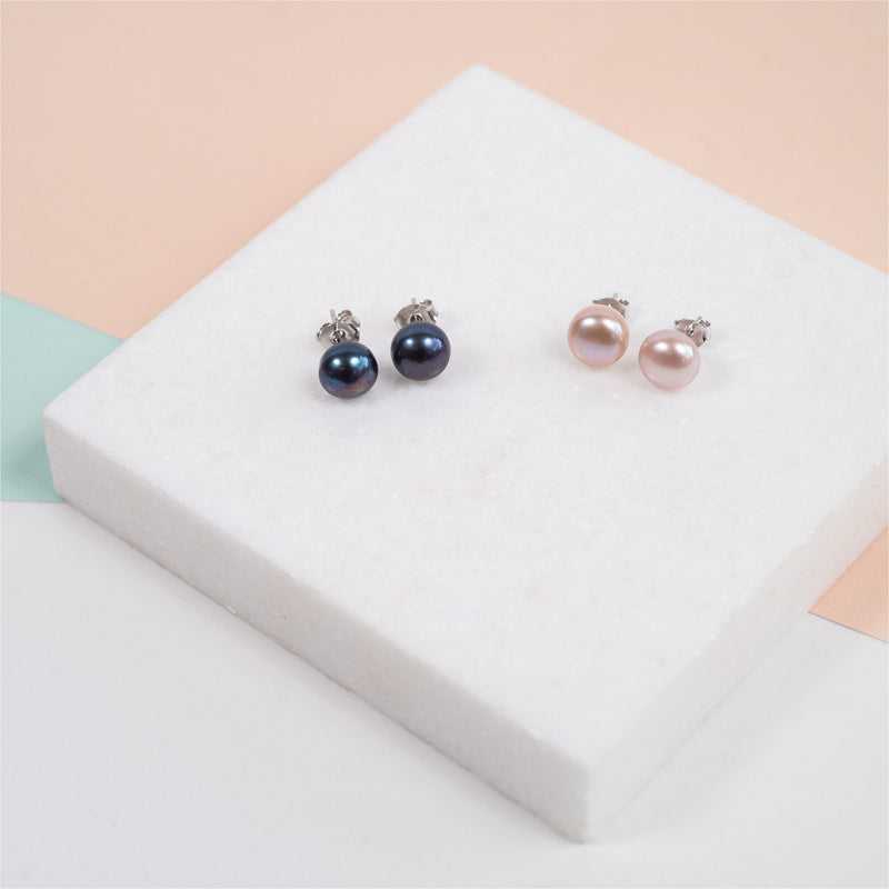 Seville Black Freshwater Pearl Stud Earrings-Auree Jewellery