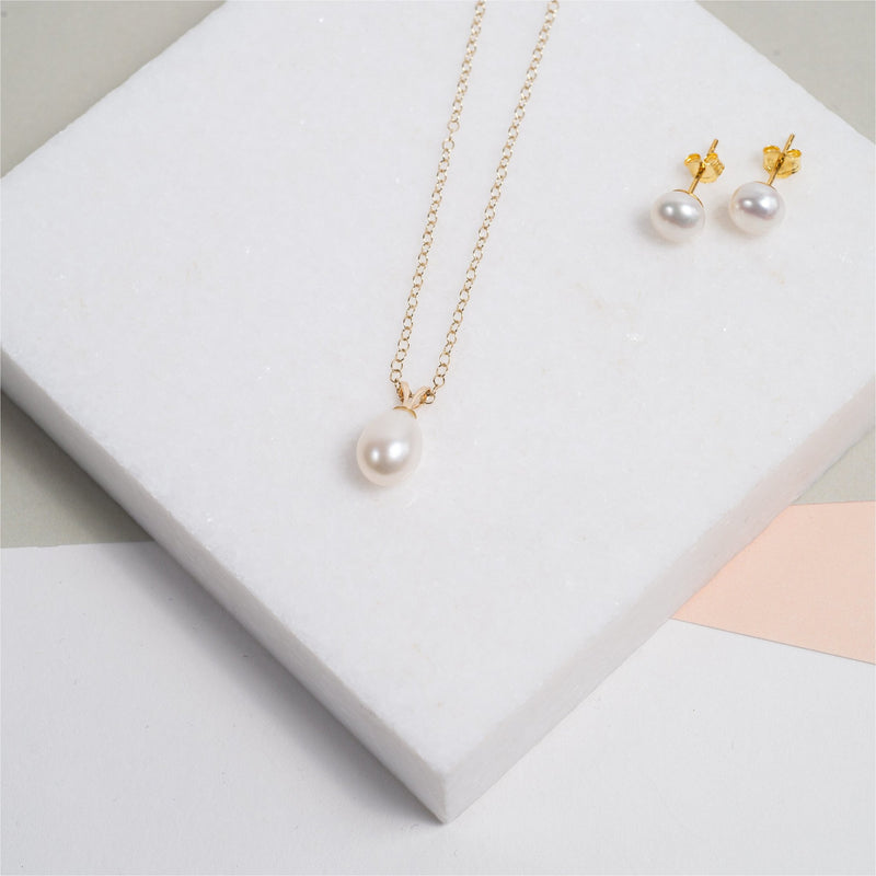 Thurloe White Pearl & 9ct Gold Stud Earrings-Auree Jewellery