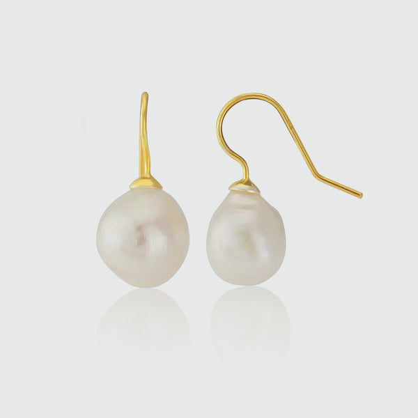 Triora Baroque White Pearl & Gold Vermeil Drop Earrings-Auree Jewellery
