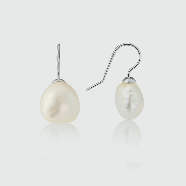 Triora Baroque White Pearl & Silver Drop Earrings-Auree Jewellery