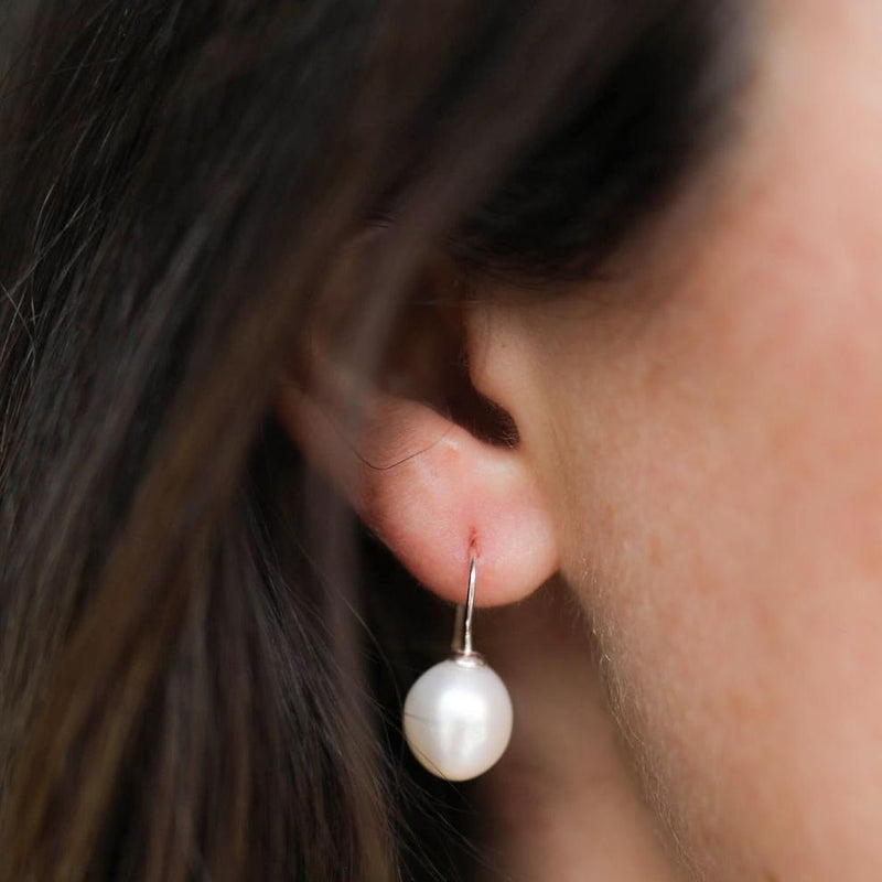 Triora Baroque White Pearl & Silver Drop Earrings-Auree Jewellery