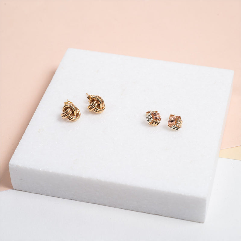 Walton 9ct Three Colour Gold Knot Earrings-Auree Jewellery