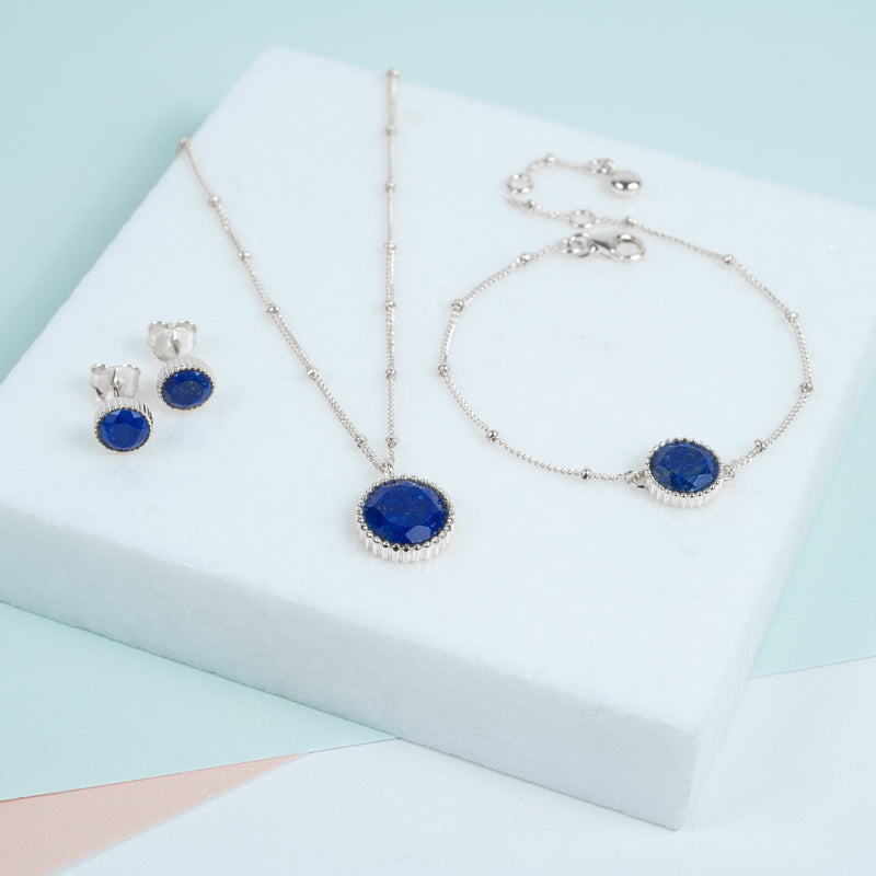 Barcelona September Birthstone Lapis Lazuli & Silver Jewellery Set-Auree Jewellery