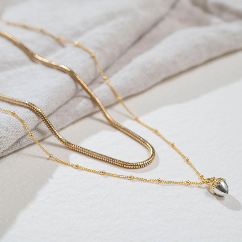 Layering Snake Chain and Acorn Necklace Set-Auree Jewellery