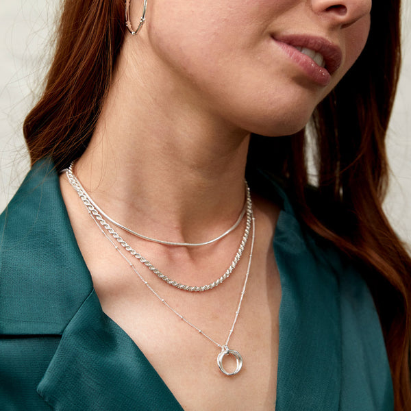Layering Silver Cordoba and Chain Necklace Set-Auree Jewellery