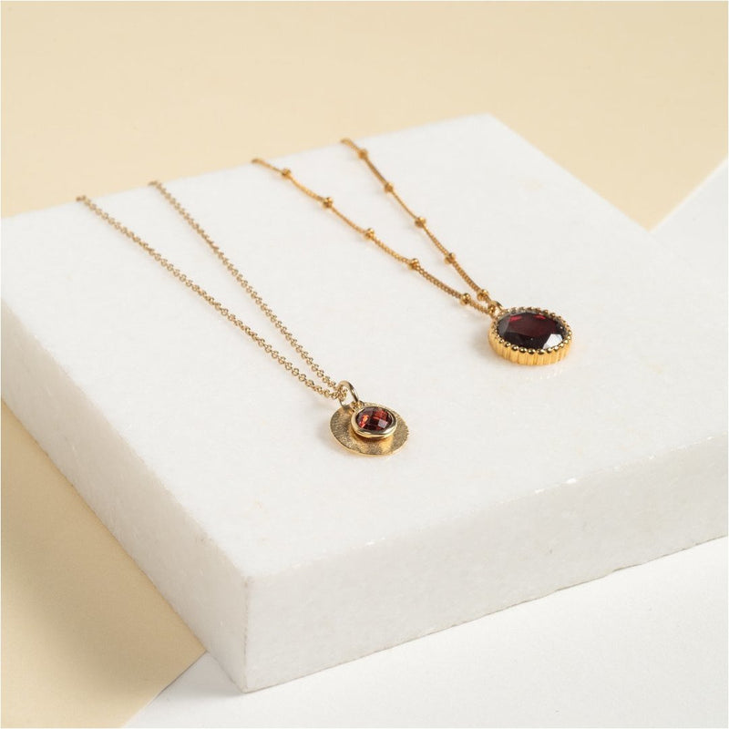 Bali 9ct Gold Garnet January Birthstone Necklace-Auree Jewellery