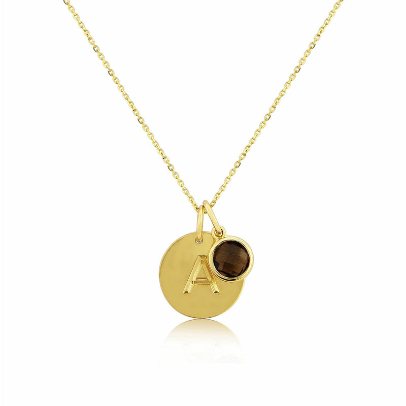 Bali 9ct Gold & Smokey Quartz November Birthstone Pendant-Auree Jewellery