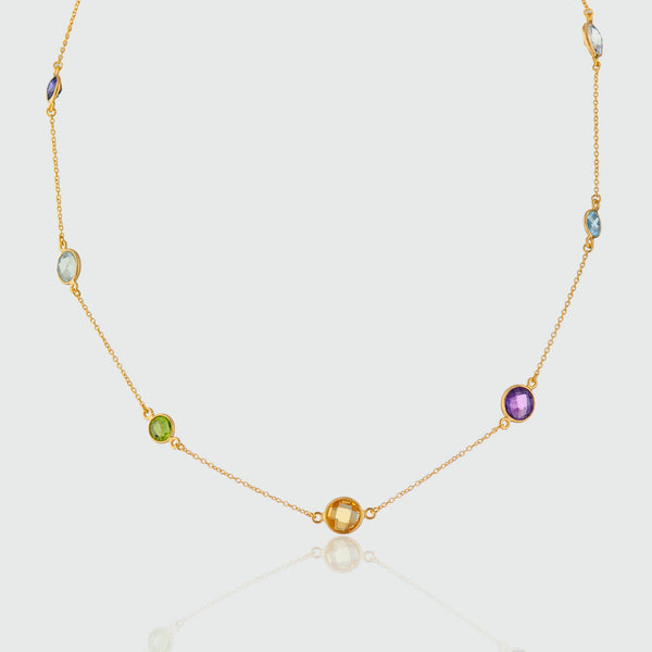 Chennai 18" 18ct Gold Vermeil & Multi Gemstone Necklace-Auree Jewellery