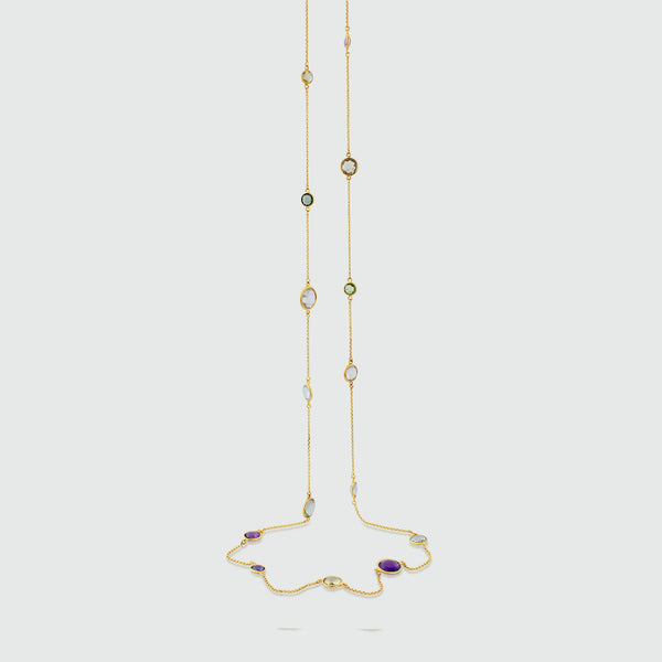 Chennai 18ct Gold Vermeil & Multi Gemstone Long Necklace-Auree Jewellery