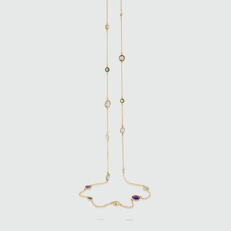 Chennai 18ct Gold Vermeil & Multi Gemstone Long Necklace-Auree Jewellery