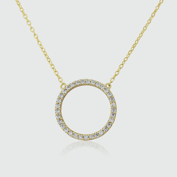 Chora Circle 18ct Yellow Gold Vermeil & Cubic Zirconia Necklace-Auree Jewellery