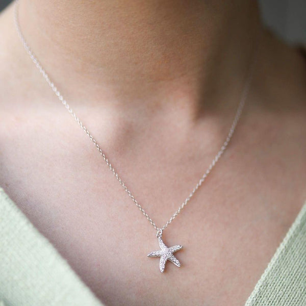 Maddalena Silver & Cubic Zirconia Starfish Necklace-Auree Jewellery