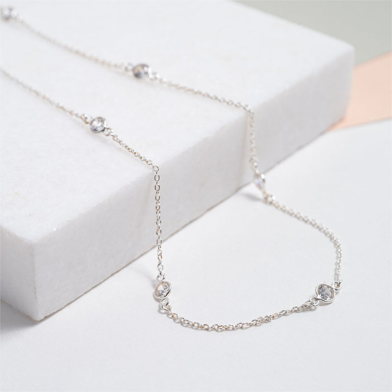 Sofia 34" Sterling Silver & Cubic Zirconia Long Necklace-Auree Jewellery