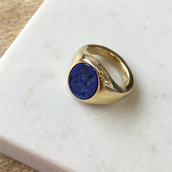 Sydney Gold & Lapis Lazuli Mens Oval Signet Ring-Auree Jewellery