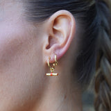 Havana Tomato Red Enamel and Gold Vermeil T-Bar Hoop Earrings