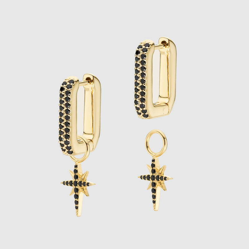 Auree x @theeditbutton Gold and Black Cubic Zirconia Star Drop & Hoop Earrings