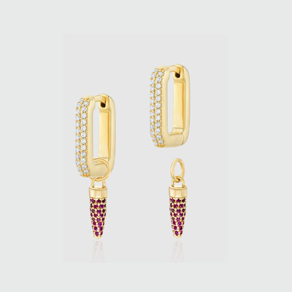 Earrings - Auree X @theeditbutton Gold Pavé Hoop Earrings With Raspberry Pointed Drops