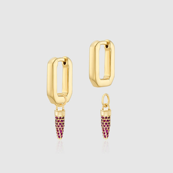 Earrings - Auree X @theeditbutton Gold Hoop Earrings With Interchangeable Raspberry Pointed Drops