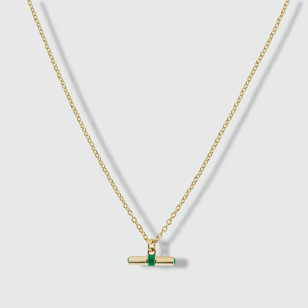 Havana Gold and Apple Green Enamel T-Bar Necklace