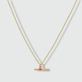 Havana Gold and Flamingo Pink Enamel T-Bar Necklace