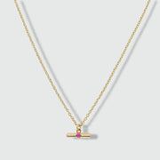 Havana Gold and Flamingo Pink Enamel T-Bar Necklace
