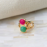 Brooklyn Triple Gemstone Gold Vermeil Ring