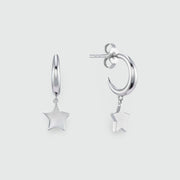 Alta Silver Moon Hoop Earrings with Star Drops