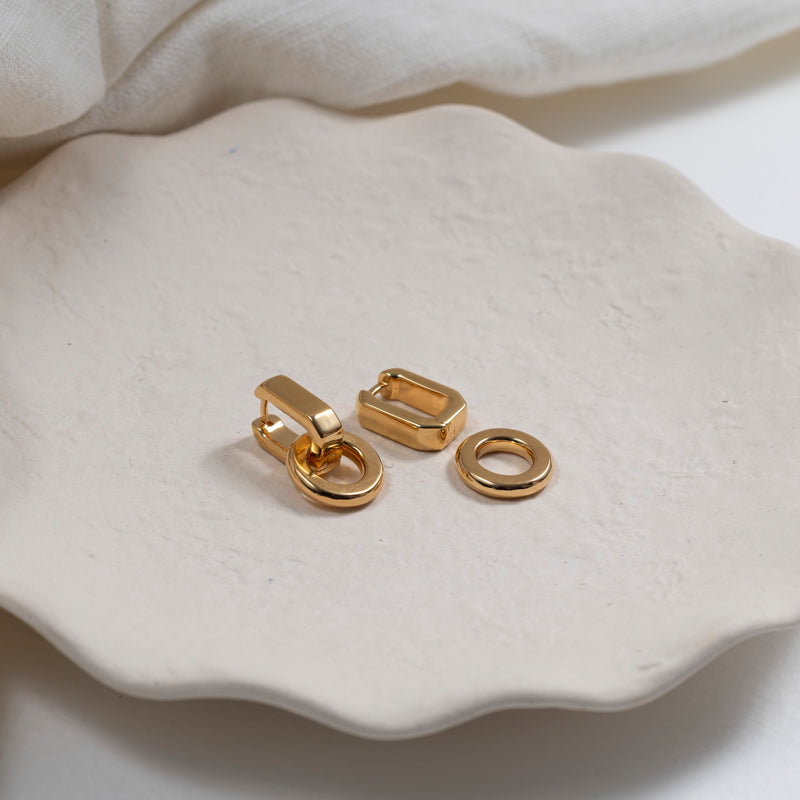 Auree x @theeditbutton Small Chunky Gold Hoops with Gold Circle Drops