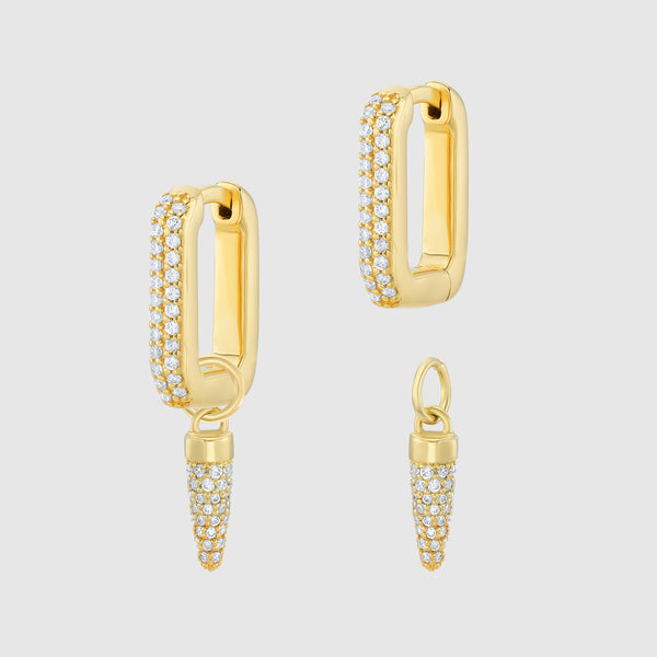 Auree x @theeditbutton Gold CZ Interchangeable Hoop & White Pointed Drop Earrings