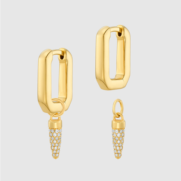 @aureejewellery x @theeditbutton Gold Interchangeable Hoop & White Pointed Drop Earrings