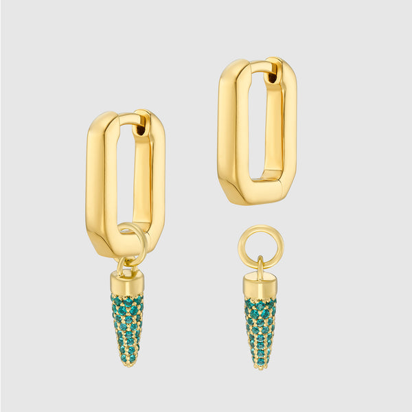 @aureejewellery x @theeditbutton Gold Interchangeable Hoop & Green Pointed Drop Earrings