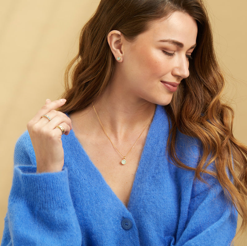 Aurora Aqua Chalcedony & Gold Vermeil Stud Earrings-Auree Jewellery