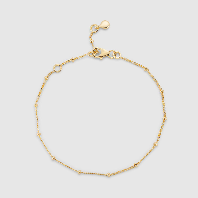 Beaded Chain Bracelet, Fine Gold Bracelet, 18ct Gold on Silver