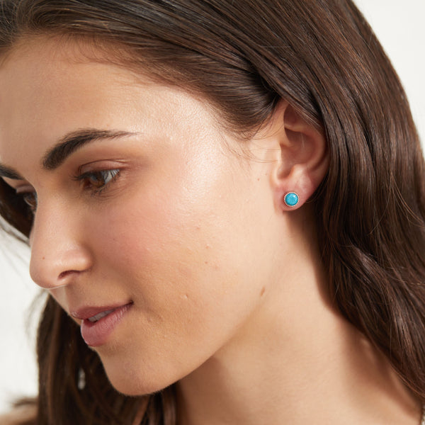 Barcelona Silver December Turquoise Birthstone Stud Earrings-Auree Jewellery