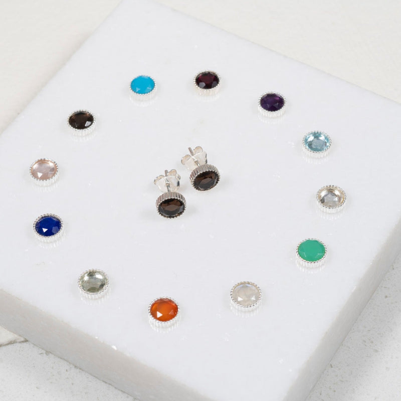 Barcelona Sterling Silver Birthstone Stud Earrings-Auree Jewellery