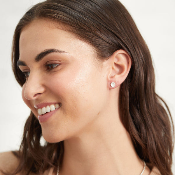 Barcelona Silver October Rose Quartz Birthstone Stud Earrings-Auree Jewellery