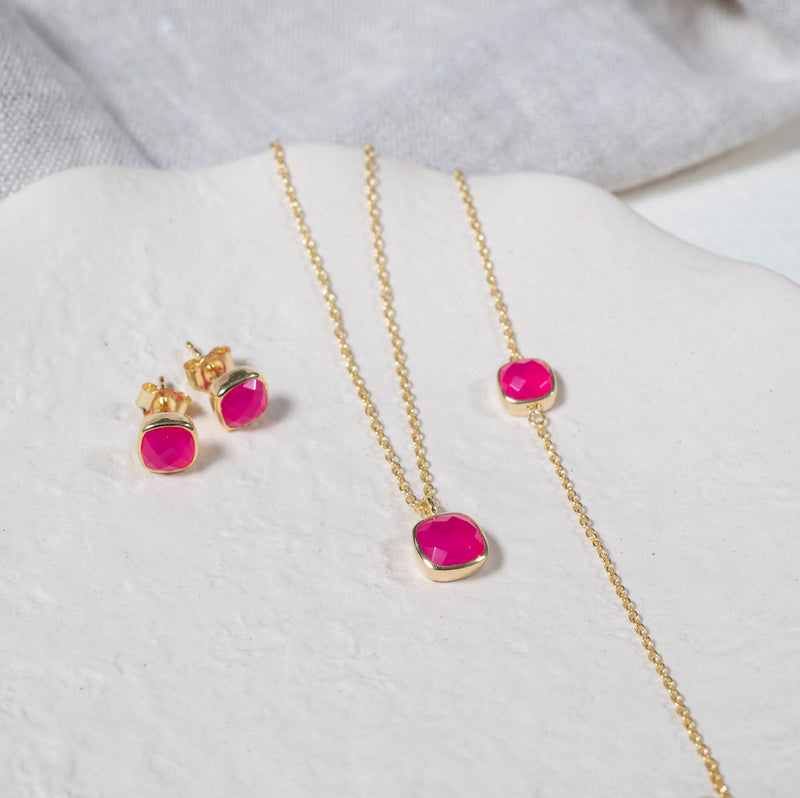 Brooklyn Fuchsia Pink Chalcedony & Gold Vermeil Stud Earrings-Auree Jewellery