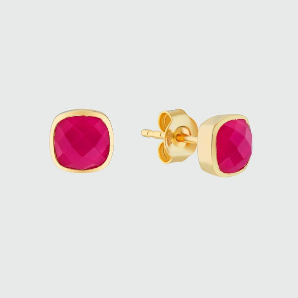 Earrings - Brooklyn Fuchsia Pink Chalcedony & Gold Vermeil Stud Earrings
