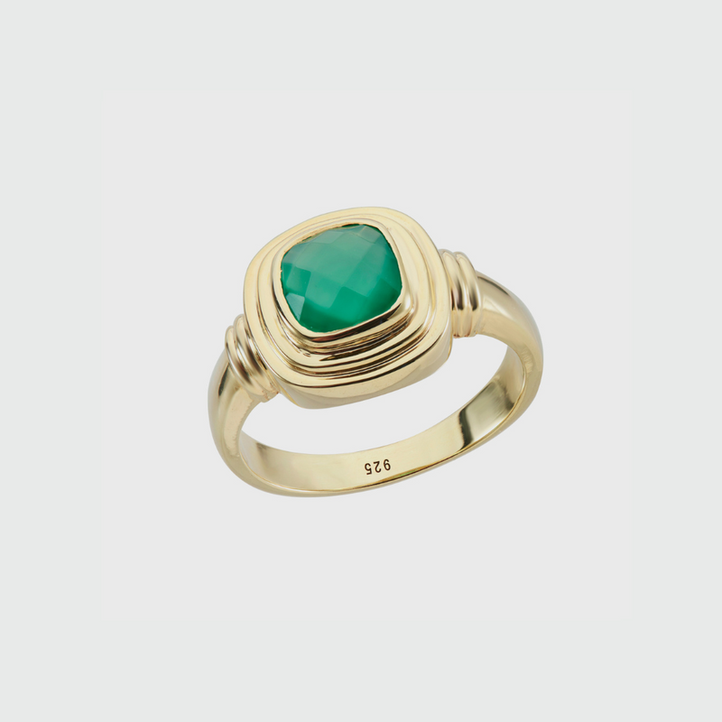 California Cushion Green Onyx Gold Vermeil Ring
