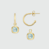 California Cushion Blue Topaz & Gold Interchangeable Hoop Earrings