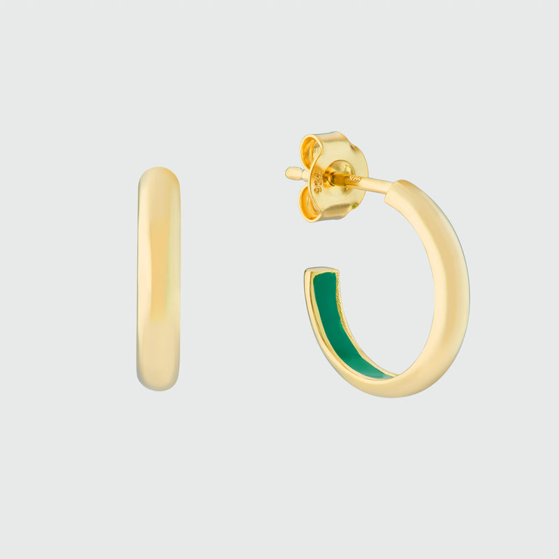 Havana Apple Green Enamel & Gold Half Hoop Earrings-Auree Jewellery