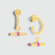 Havana Flamingo Pink Enamel and Gold Vermeil T-Bar Hoop Earrings