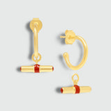 Havana Tomato Red Enamel and Gold Vermeil T-Bar Hoop Earrings