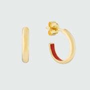 Havana Tomato Red Enamel and Gold Half Hoop Earrings -
