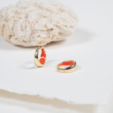 Earrings - Havana Tomato Red Enamel And Gold Huggie Hoop Earrings