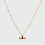 Havana Gold and Tomato Red Enamel T-Bar Necklace -