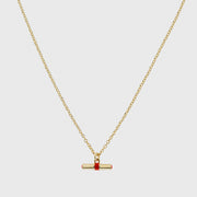 Havana Gold and Tomato Red Enamel T-Bar Necklace -