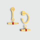 T Bar Hoops with red Enamel