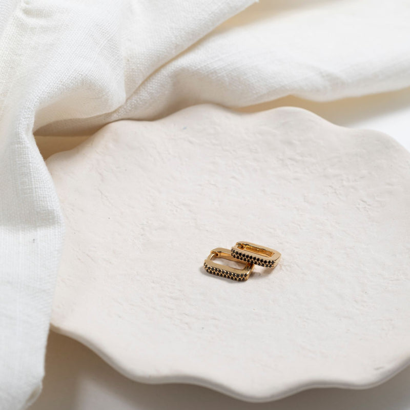 Auree x @theeditbutton Gold & Black Cubic Zirconia Rectangular Hoops