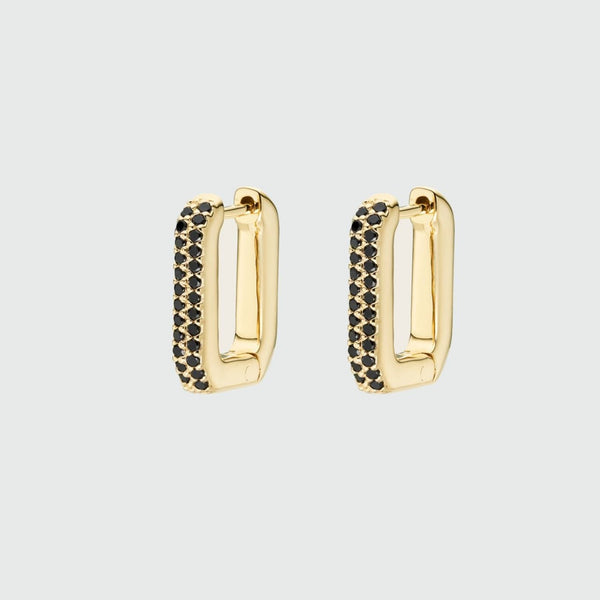 Earrings - Auree X @theeditbutton Gold & Black Cubic Zirconia Rectangular Hoops